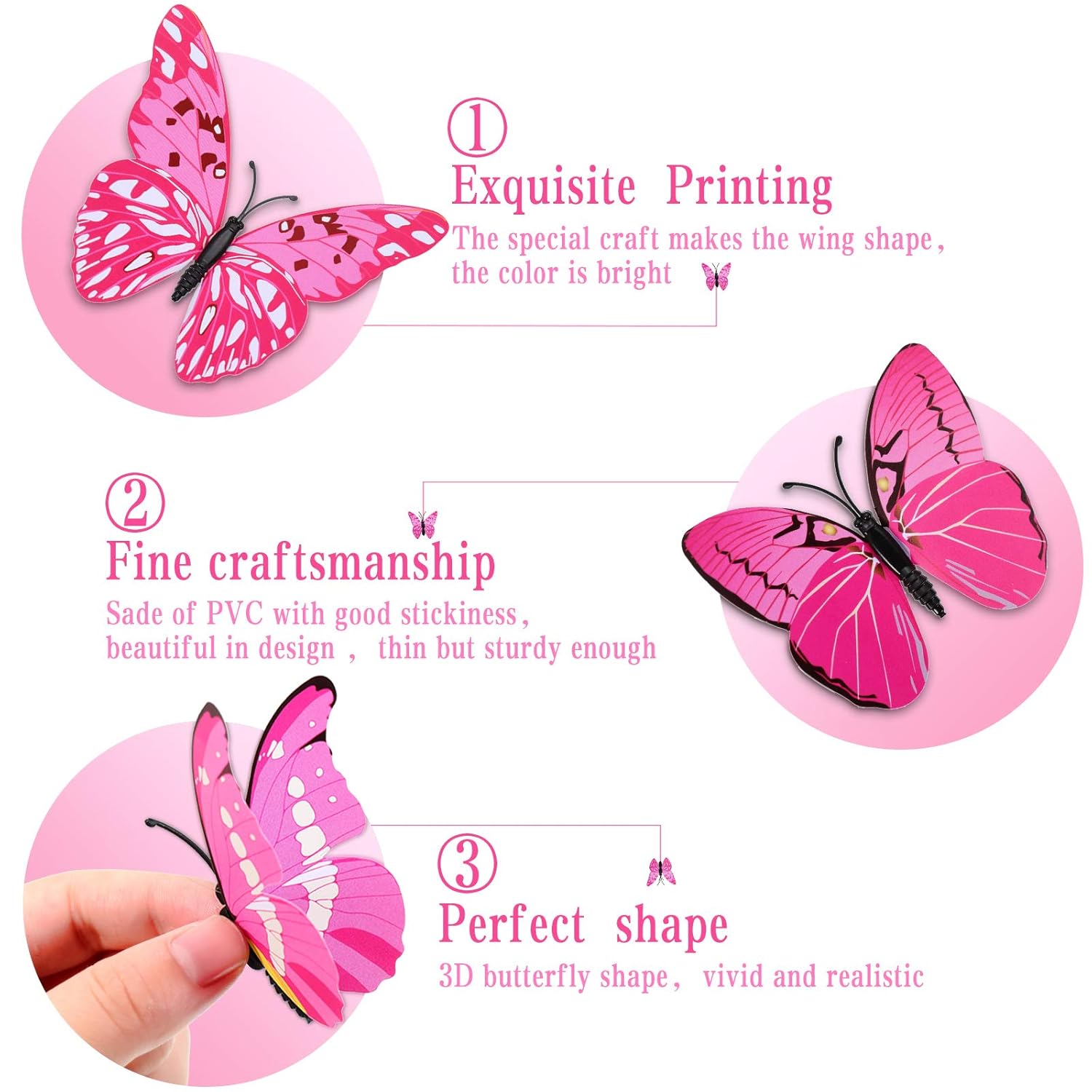 Download Wall Decor Home And Room Decoration 48 Pieces Glitter 3d Butterfly Wall Stickers Removable Butterfly Wall Decals Refrigerator Stickers Bling Lively Butterfly Wall Mural For Diy Party Office Pink Toys Games