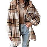Dokotoo Women's Flannel Hooded Plaid 2026 Shacket Thick Coat Winter Coat for Warmth Button down Warm and Fuzzy Fleece Jacket