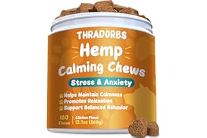 THRADORBS Hemp Calming Chews for Dogs - 180 Counts Dog Calming Chews - Anxiety Relief Treats for Dogs - Dog Supplements for Separation, Thunderstorms, Stress, Barking, Promote Relaxation (Chicken Flavor)