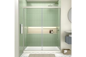 ACE DECOR 44-48" W x 70" H Semi-Frameless Shower Door, Double Sliding Shower Door with 1/4" (6mm) Clear SGCC Tempered Glass, Chrome Finish Shower Doors, Reversible Installation