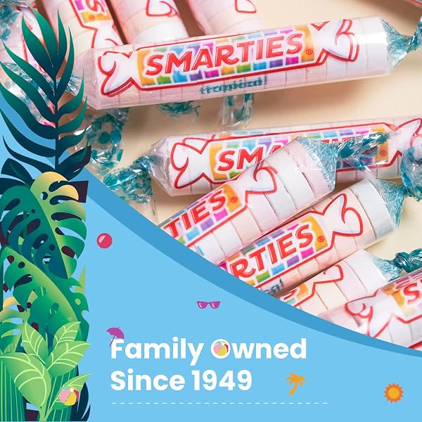 SMARTIES TROPICAL CANDY ROLLS, GLUTEN-FREE & VEGAN FLAVOR TREATS, HARD INDIVIDUALLY WRAPPED, PEANUT-FREE PLANT DERIVED INGREDIENTS, HALLOWEEN, 2 LB BAG