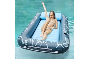 Sunrio 2024 Upgrade L/XL Tanning Pool for Adults Inflatable Tanning Pool with Pillow Lounger Float Designed with Cup Holders Tanning Lounger for Pool Beach Lakeside Backyard Sunbathing