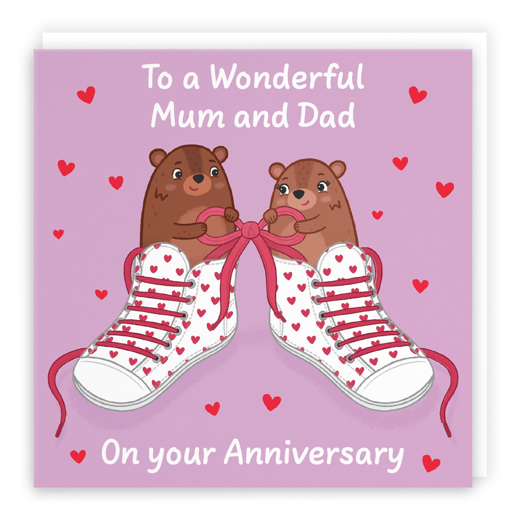 Hunts England - Cute Love Laces Mum And Dad Anniversary Card - Fun Bears Anniversary Card For Parents - Love Story Collection