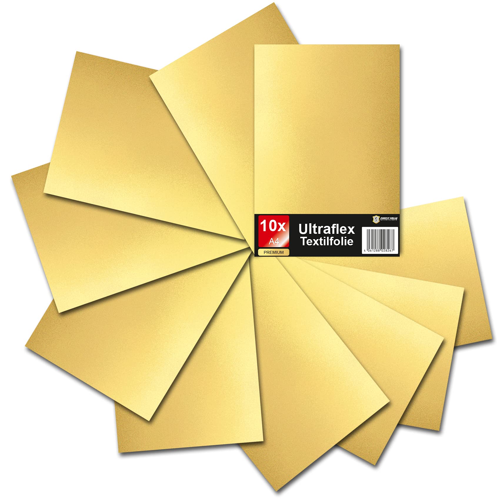 Ultraflex S Textile Film for Plotter 61 Colours DIN A4 Sheet 30 x 20 cm Plotter Film Matte on Fabrics Clothing T-Shirt Film Flex Film DIY Accessories (32 Gold, Set of 10)