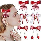 6 Pcs Strawberry Hair Bow Clips Hair Accessories, Cute Alligator Hair Barrettes, Red White Plaid Bow Decor for Women Girls Hair Decoration, Christmas