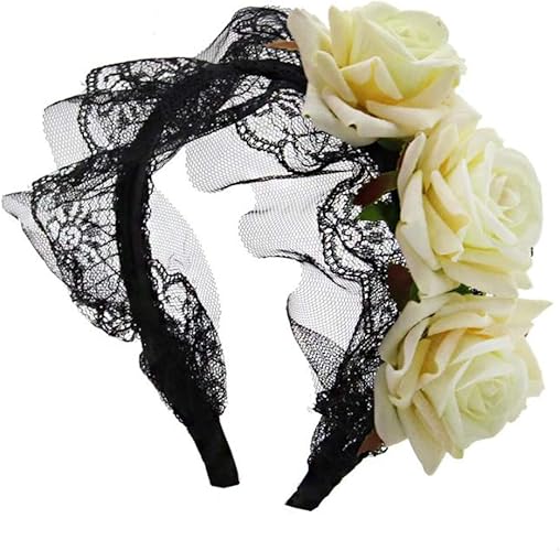Amazon ディフディフ 薔薇 カチューシャ ゴスロリ ヘッドドレス ヘア アクセサリー 髪 飾り パーティー 綺麗 かわいい おしゃれ ホワイト 白 バラ レース ローズ コスチューム コミケ 仮装 メイド 衣装 プレゼント ゴシック ロリータ お洒落 バレッタ 人気 美少女