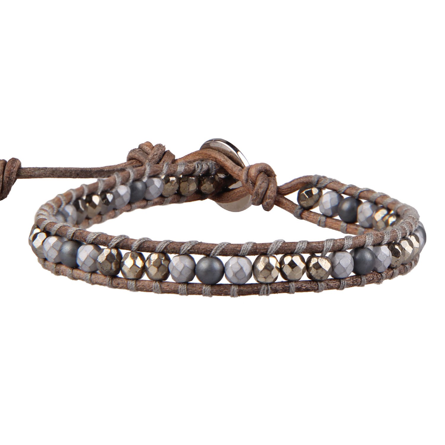 KELITCH Wrap Bracelet Agate Pyrite Beaded Friendship Bracelets Woven Braided Bracelets New (Gray)
