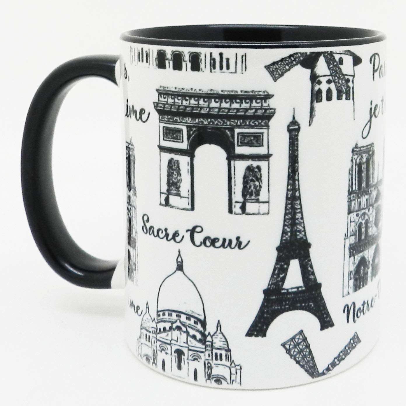 Half a Donkey Paris Je T'Aime Mug with Black Glazed Handle and Inner