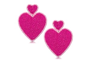 ARATLENCH Heart Earrings for Women Hypoallergenic Beaded Statement Dangle Earrings Boho Handmade Red Love Heart Bead Drop Dangling Earrings Valentine’s Day Earrings Jewelry Gift