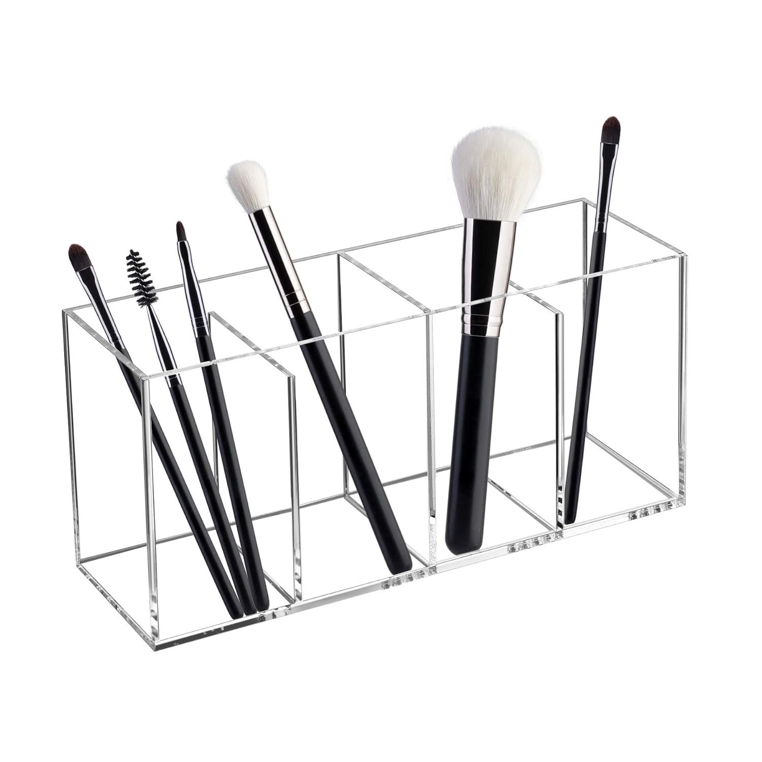 Yestbuy Clear Makeup Brush Holder Organizer for vanity, Pen Holder, 4 Slots Acrylic Cosmetic Brushes Storage, Toothbrush Holder, vanity organizer, for Bathroom, Countertop, Desk, Dorm(Clear)