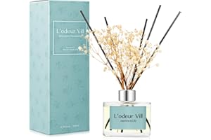 L'odeur Vill Reed Diffuser Set, 6.7 oz(200ml) Jasmine & Lily Scented Diffuser with 6 Oil Diffuser Sticks, Home Fragrance Essential Oil Reed Diffuser for Home Large Rooms Bathroom Shelf Decor