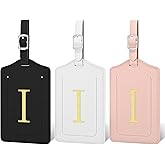 Initial Luggage Tags for Suitcases, 3 Pack TSA Approved Easy to Identify Leather Letter I Travel Tags for Luggage, Travel Essentials Bag Tag Suitcase Identifiers, Cute Hot Stamped Monogram
