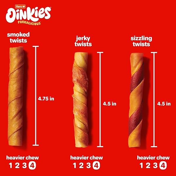 HARTZ OINKIES SIZZLING TWISTS BACON FLAVORED RAWHIDE-FREE NATURAL CHEW DOG TREATS, 8 COUNT