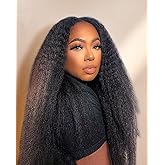 MENTOR Kinky Straight Half Wig Human Hair Wear and Go Half Wigs with Drawstring Yaki Straight Glueless Wig 3 In 1 Flip Over Headband Wig for Women 200% Density 16 inch