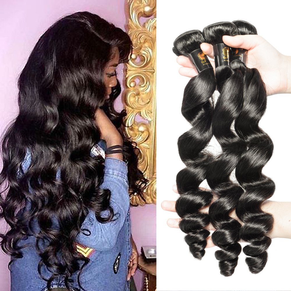 Amazon Com Aosun Hair Brazilian Loose Wave Virgin Hair Bundles