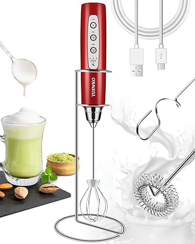 YUSWKO Red Handheld Milk Frother Wand for Coffee, Rechargeable