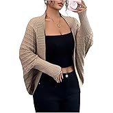 Verdusa Women's Old Money Open Front Cardigan Sweaters Argyle Dolman Sleeve Knit Outerwear