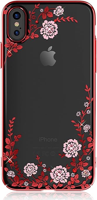 Amazon Co Jp Kavaro Iphone Xケース クリア 透明 キラキラ 花柄 おしゃれ ハードケース メッキ加工 Pc素材 薄型 カバー 耐衝撃 携帯ケース レッド 家電 カメラ