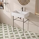 DeerValley 24"x17" Console Bathroom Sink, Free Standing 30 Inch Stainless Steel Support Pedestal Legs, Wall-Mounted White Cer