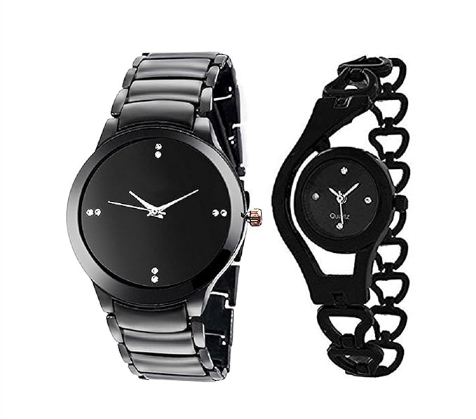 SKY MART Special Collection Iik Big Analogue Round Black Dial Metal Strap Girls Watch -Combo of 2