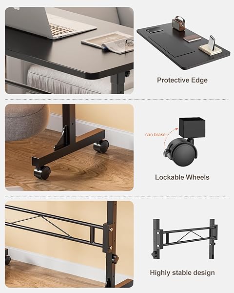 AMZTABLER SMALL STANDING DESK ADJUSTABLE HEIGHT, MOBILE STAND UP DESK WITH WHEELS, 32 INCH PORTABLE ROLLING DESKS CONFERENCE ROOM TABLESF FOR WALKING PAD TREADMILL BLACK