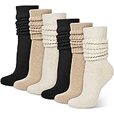 GGFIRR 6 Pairs Slouch Socks for Women, 80s Retro Scrunch Socks, Soft Cotton Knit Mid Calf Trendy Crew Socks