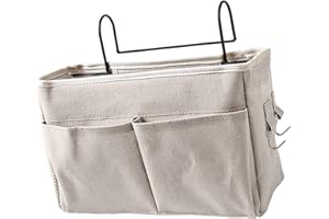 Luqeeg Hanging Bed Storage Pocket Stable Structure Organizer for Bunk Bed Dorm Rooms, Cotton Linen Material (White)