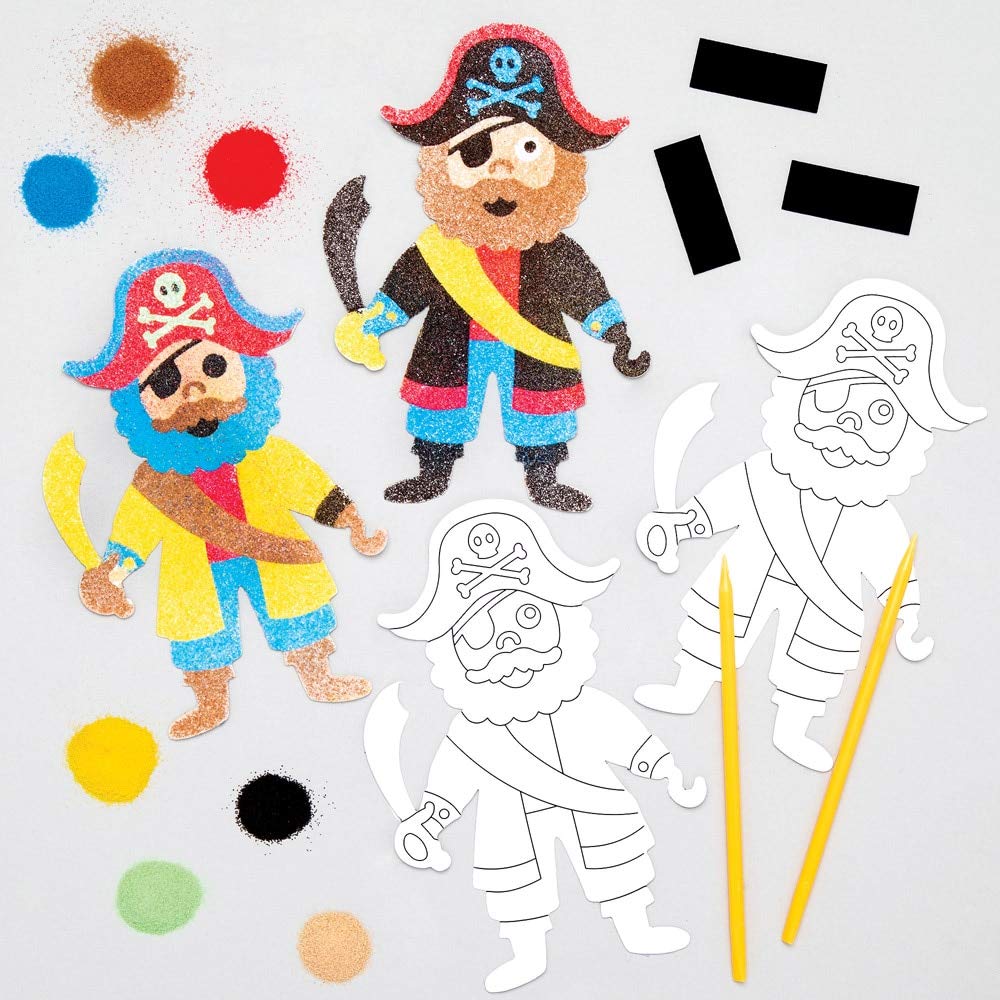 Baker Ross AT666 Pirate Sand Art Fridge Magnets Kits - Pack of 6, for Children to Decorate and Display, Ideal Kids Arts and Crafts Project, Black,Blue,Green