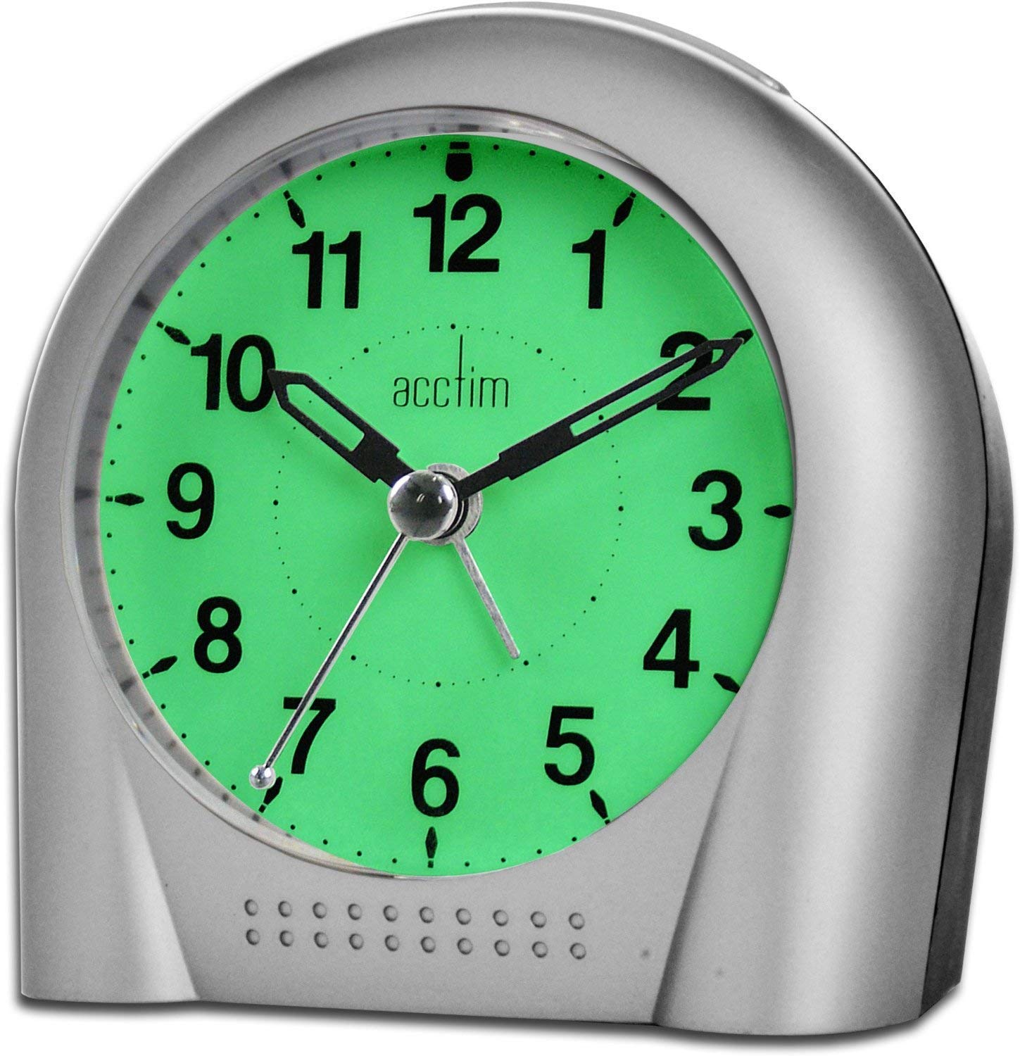 Acctim Sweeper Analogue Alarm Clock Non Ticking Sweep Smartlite® Quartz Silver