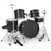Ktaxon 22 Inch Drum Set Adult, 5-Piece Full Size Poplar Drumset, Black | Drums kit with Cymbal Stands, Hi-hat Stand, Drum Sticks, Bass Pedal, Stool, and All Accessories for Beginner Teens Student