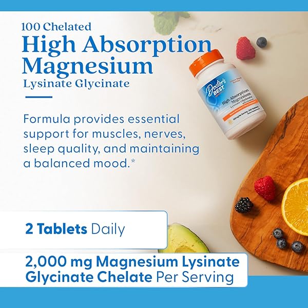DOCTOR’S BEST HIGH ABSORPTION MAGNESIUM GLYCINATE LYSINATE, 100% CHELATED, NON-GMO, VEGAN, GLUTEN & SOY FREE, 200 MG, 240 COUNT