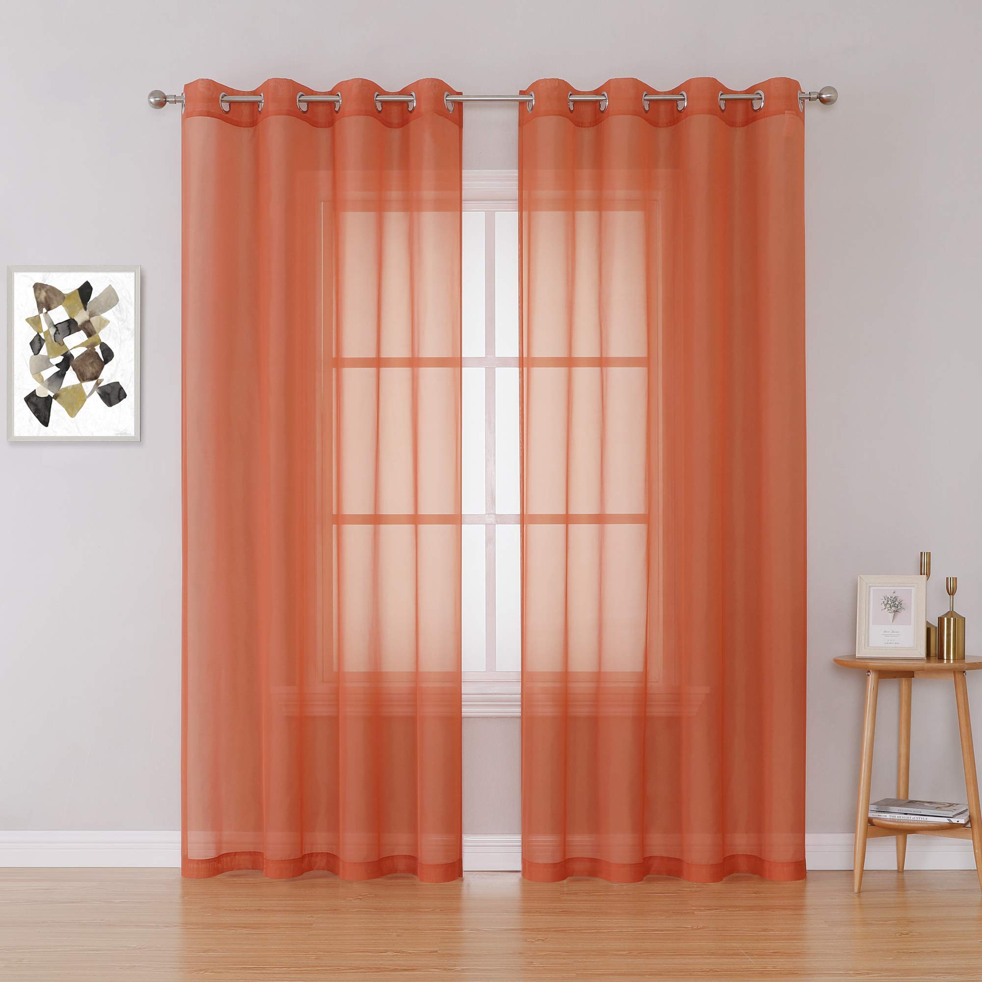 KEQIAOSUOCAI Patio Door Sheer Curtain Panels - Ceiling to Floor Extra Long Voile Drape Curtains Window Treatment for Sliding Glass Door (Burnt Orange,2 Pieces,W 54 x L 108 inches)