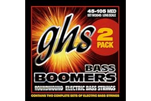 GHS Strings M3045-2, 4-String Bass Boomers, Nickel-Plated Electric Bass Strings, Long Scale, Medium, Pack of 2 (45-105),BLACK