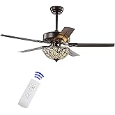 JONATHAN Y 48" Oil Rubbed Bronze 3-Light Wrought Iron LED Ceiling Fan with Remote, Traditional Glam Crystal Accents, 5 Revers