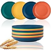 Lazycorner Dinner Plates Unbreakable Wheat Straw Plates Kids Plate Set of 12 Alternative for Plastic Plates Reusable Plate for Kitchen Dishwasher Safe (9 Inches-4 colors)