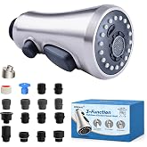 Hibbent Pull Down Spray Head for Kitchen Faucet, 3-Function Sink Nozzle | NSF/ANSI/CAN 61/372 &amp;cUPC Certified Faucet Head Replacement, 15 Adapters, Compatible with Moen, Delta, Kohler, Brushed Nickel