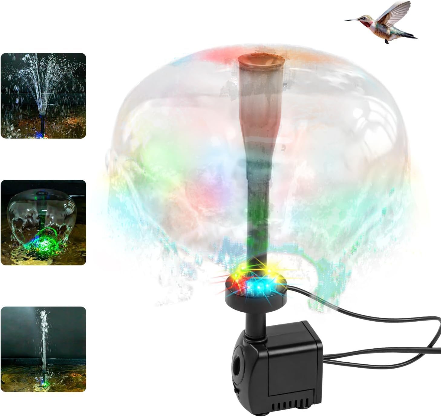Indoor Fountains & Accessories - Fountain Pump Bird Bath Fountains 150GPH Small Submersible Water Pump with LED Light for Garden Water Feature Outdoor Indoor Backyard Small Pond Water Bowl Aquarium