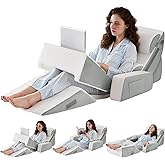 Paxato 9PCS Wedge Pillow Set for After Surgery Recovery, Adjustable Memory Foam Neck Pillow, Foam Leg Pillow, Relieves Neck, Leg Pain, Sleep Apnea, and Functions as a Reading Pillow, Gray