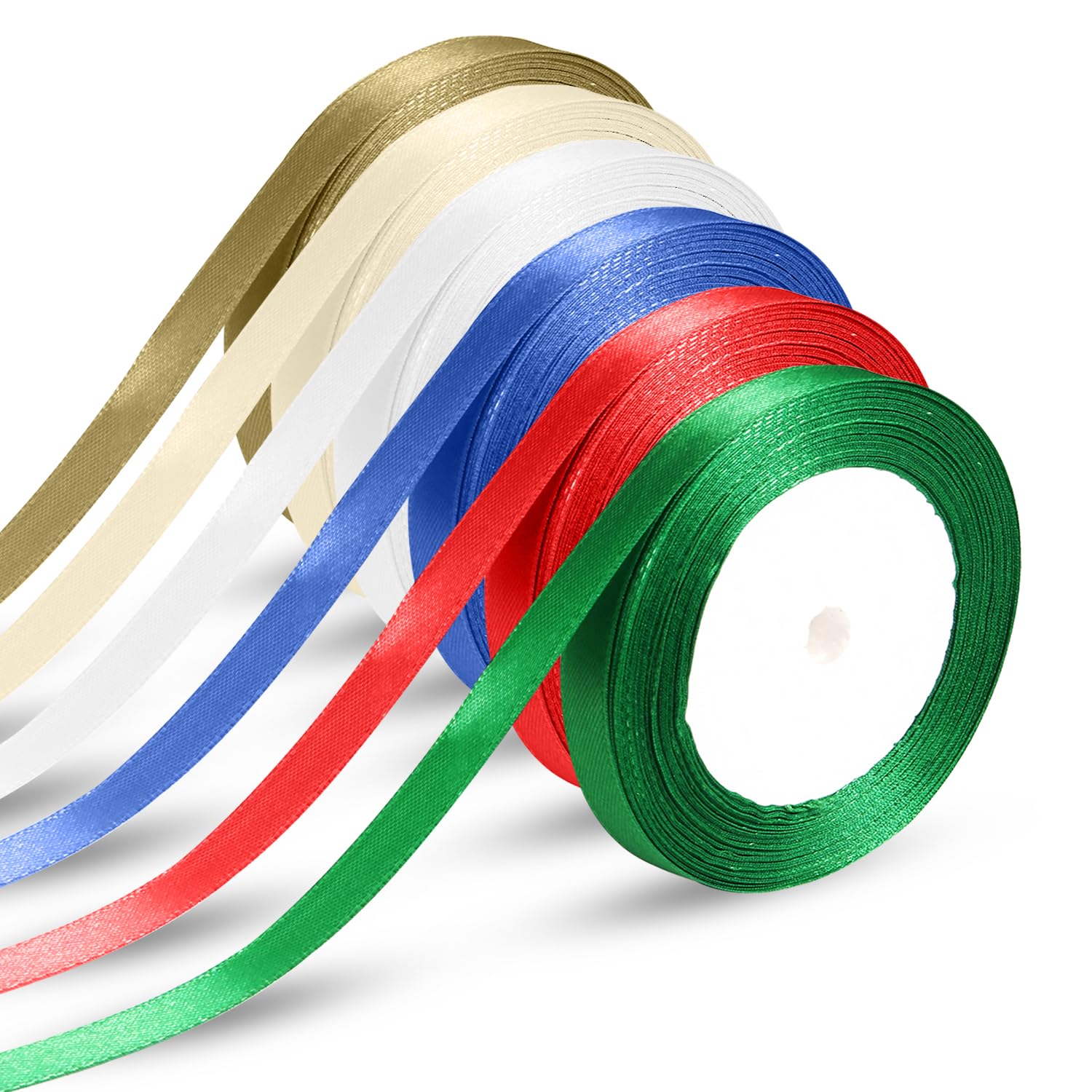 6 Rolls Christmas Satin Ribbons, Christmas Ribbon for DIY Crafts Polyester Wired Ribbon for Gift Wrapping Colorful Glitter Christmas Ribbons for Tree Crafts Decoration