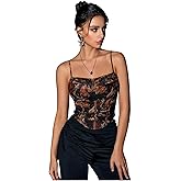 SOLY HUX Women's Graphic Figure Ruffled Bust Bustier Renaissance Cami Top Sleeveless Slim Fit Y2K Corset Crop Tops