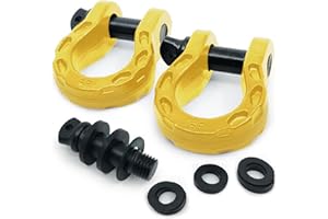 GA GEARAMERICA GearAmerica Mega D-Ring Shackle - 68,000-lb Towing Capacity - Exceeds 3/4" Ring Strength, 7/8" Pin & Washers - Securely Connects Strap/Winch Rope for Off-Road Recovery - Yellow
