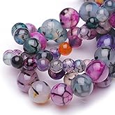 Chicager 6mm Natural Stone Beads for Jewelry Making,Mixed Dragon Vein Agate Polished Smooth Round Gemstone Beads for Bracelet Necklace 15 Inch