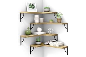 Canupdog Corner Floating Shelves Wall Mounted Set of 4, Wood Display Storage Wall Shelves for Living Room, Bedroom, Office, Bathroom Kitchen & Decoration