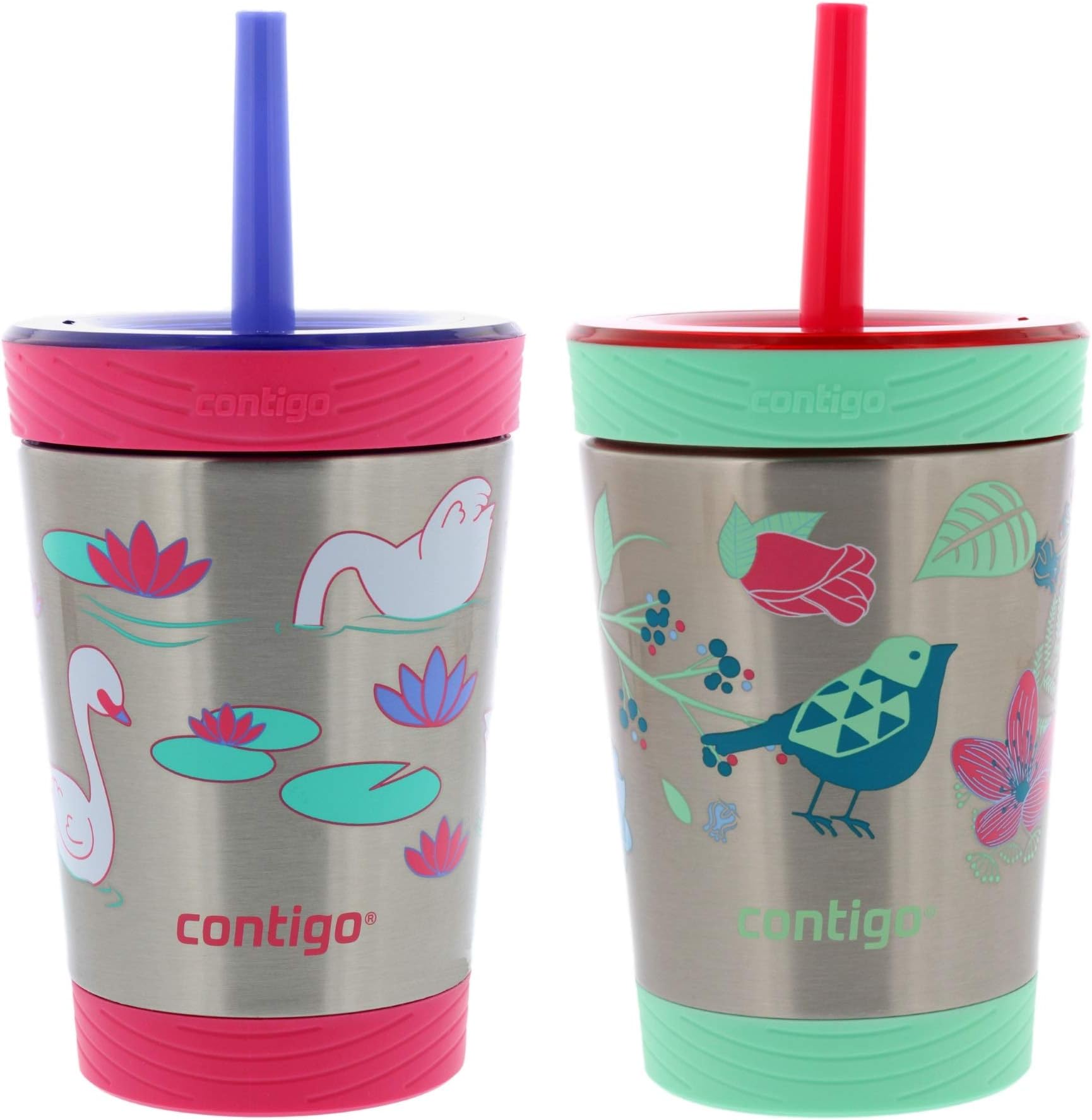 Thermalock Kids Water Bottle, 12 Ounces - Stainless Steel with Thermalock Vacuum Insulation - Leak and Spill Proof Tumbler - Ideal for Travel - 100% BPA-Free - Wink with Swans & Sprinkles with Birds