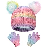 Girls Ski Beanie & Mittens Set - Fleece-Lined Knit Hat & Gloves for Girls, Winter Sports Gear