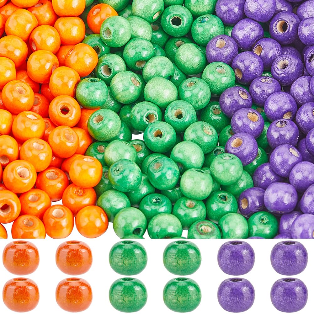 SUNNYCLUE 600Pcs Halloween Wood Bead 10mm Purple Wood Beads Bulk Natural Wooden Orange Green Rustic Farmhouse Round Spacer Beads for Beading Bracelets Earrings jewellery Making Crafts Party Ornaments