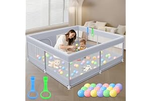 XVISHX Baby Playpen 50 x 50 Inch Play Pen Playards, Playpen for Babies and Toddlers, Baby Playard for Indoor & Outdoor Active Center Game Fence, with Skin-Friendly Fabric and Soft Breathable Mesh Grey