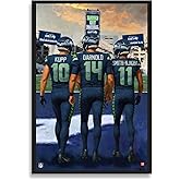 Sporticulture NFL American Football Framed Wall Art - Seattle Seahawks - Cooper Kupp - Sam Darnold - Jaxon Smith-Njigba - Picture Poster for Boys Bedroom and Man Cave, Ready to Hang, 14" x 20"