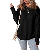 Dokotoo Womens Sweaters Casual Ribbed Crewneck Long Sleeve Solid Cable Knit Loose Fit Pullover Sweater Tops