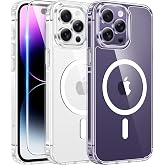 FNTCASE Magnetic for iPhone 14 Pro Max Case, Clear | Fit for Magsafe, with Screen Protector, Military Grade Drop Protection Cover, Slim Phone Cases, Shockproof Bumper